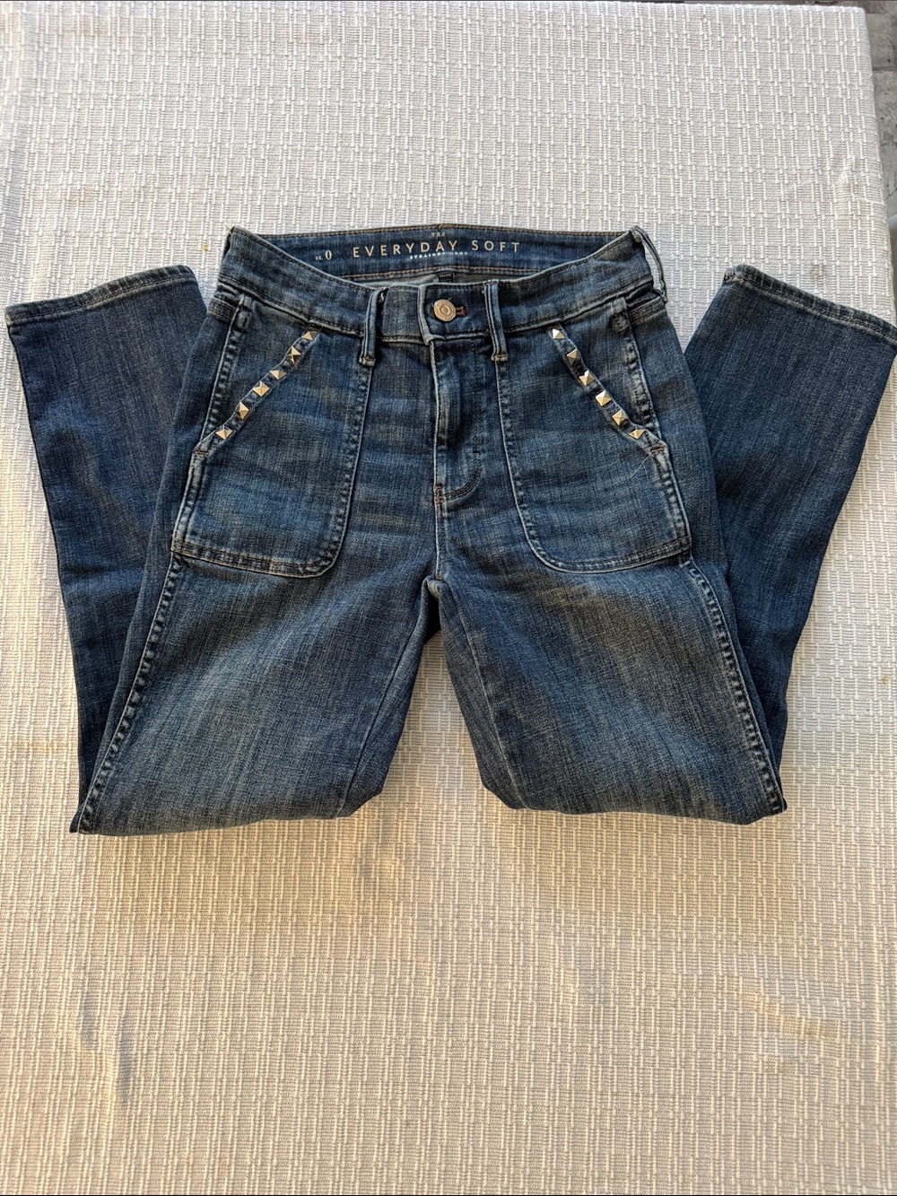 White House Black Market Indigo Straight-Leg Jeans with Studded Pockets